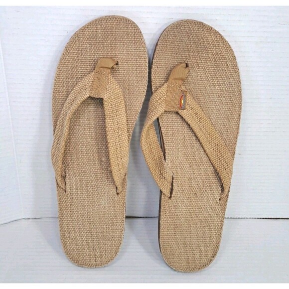 Men’s Rainbow Sandals XXXL 13.5-15 Hemp Brown Wide Strap Single Layer Flip Flops - Picture 1 of 8